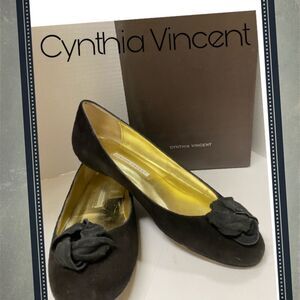 Cynthia Vincent Black Knot Suede Flats 37.5 7.5